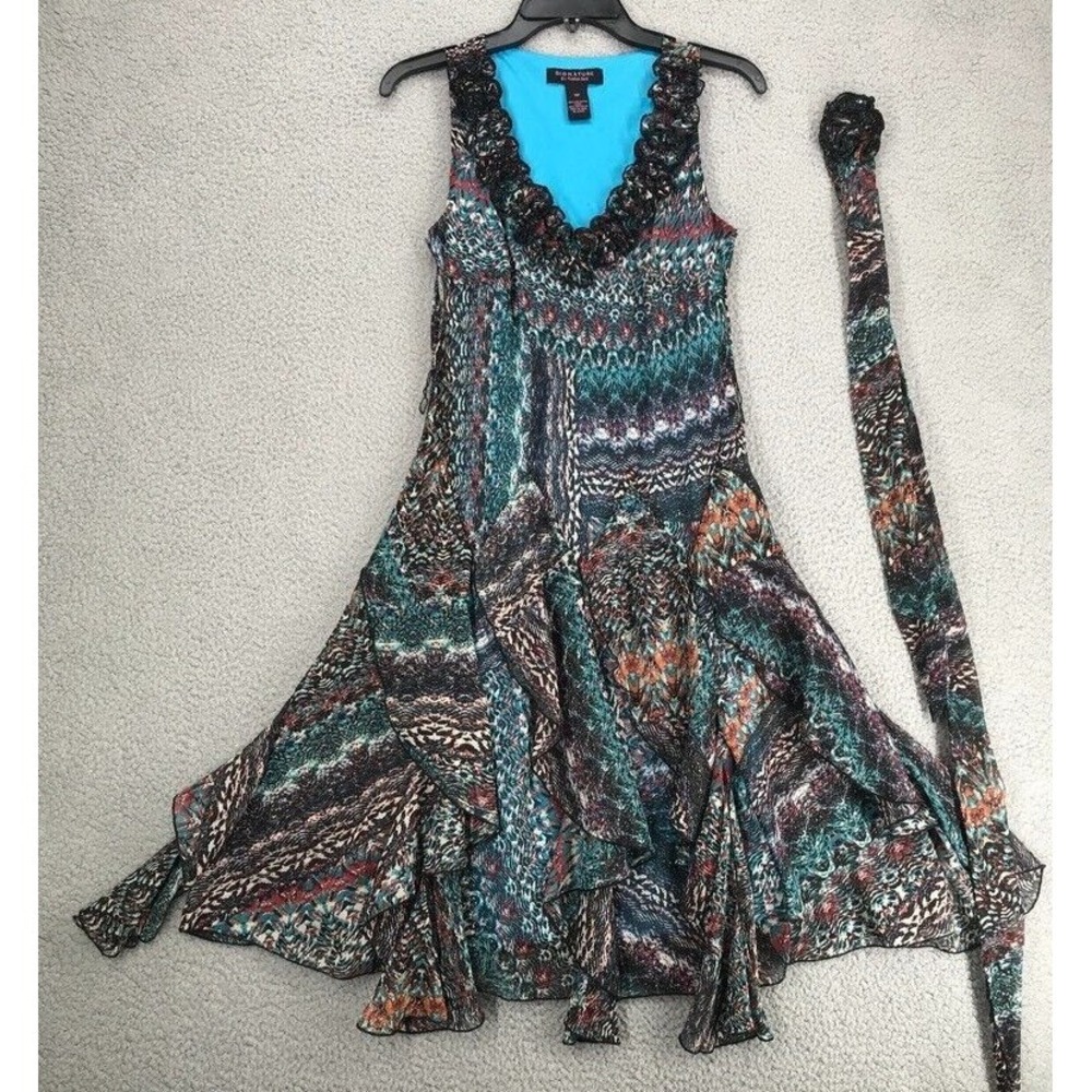 Signature by Robbie Bee Womens Handkerchief Party Dress 10P Sleeveless Belted